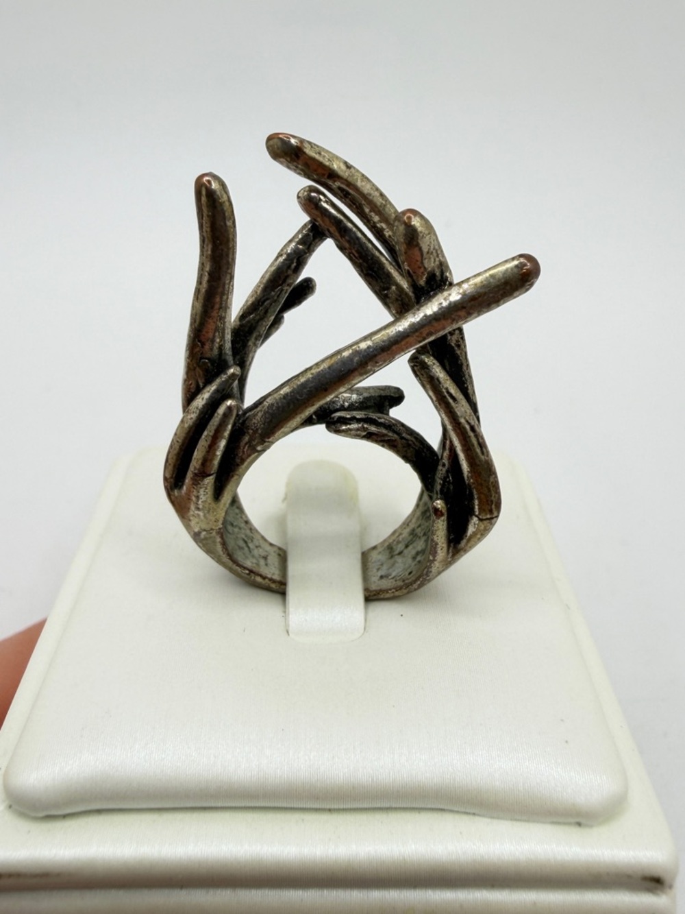 WILD, BRUTALIST silver tone metal freeform ring!